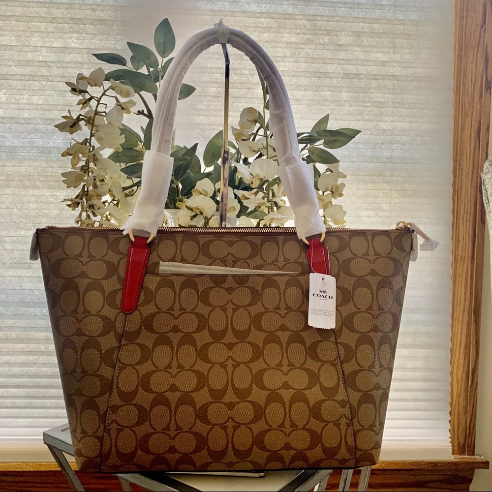 Sold🚫COACH AVA TOTE SIGNATURE CANVAS KHAKI bag - Picture 3 of 6